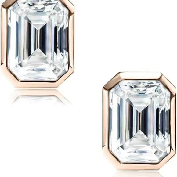 Emerald Cut Cubic Zirconia Stud Earrings Sterling Silver 4ct D FL - Picture 1 of 8